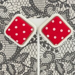 HANDMADE Earrings Playful Red and White Polka Dot Square Posts